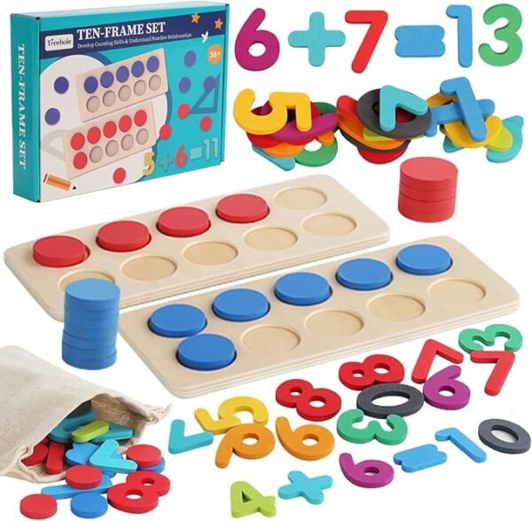 LETTERASHQP Zahlen Lernen Holzspielzeug Motorikspielzeug Mathematik Zahlenspiel Steckspiel Holz Zahlenblock Spielzeug Rechnen Lernen Holzzahlen Mathespiel Lernspielzeug für Kinder Addition Subtraktion