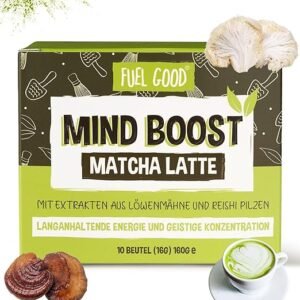 Pilz Matcha Latte 10 Beutel, Ceremonial Grade | Lions Mane & Red Reishi in Latte Mischung für Fokus, Energie und Immunsystem Unterstützung | Adaptogen & Nootropic Tee