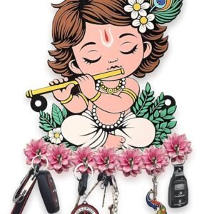 Webelkart Premium Wooden Key Holder for Home/Office Decor/Key Hanger for Wall Decor,Decorative Item for Home (Cute Krishna)