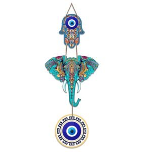 Artvibes Designer Elephant Wooden Wall Hanging for Home Decor | Hamsa Hand Decoration for Livingroom | Modern Artworks Items | Peace Charm Door Accent Decorative Hangings (WH_8506N)