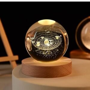 UPRONex213D Galaxy Crystal Ball Night Light | Dimmable Engraved LED Glass Ball Table Lamp with USB and Wooden Base for Home Decor, Office, Birthday Gift & Kids Bedroom (Saturn)