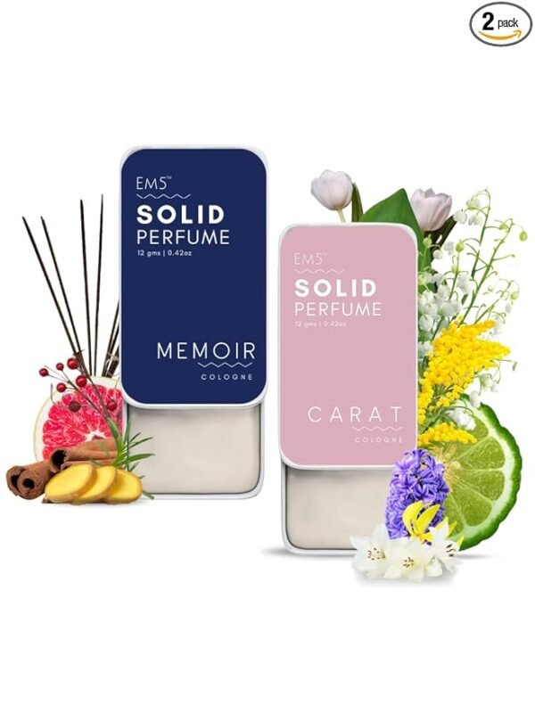 EM5™ Memoir & Carat Solid Perfumes | Pack of 2 | Alcohol Free | Cologne for Men & Women | Non-Greasy Perfume Wax | Strong & Lasting Fragrance