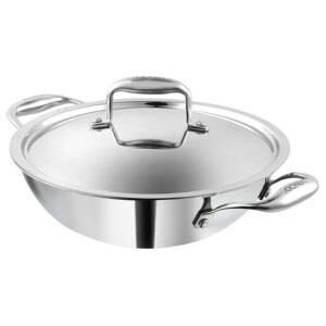 Vinod Platinum Triply Stainless Steel Kadai with lid 2.5 Litre (24 cm Dia) | 2.5mm Thick | 3 Layer Stainless Steel Cookware | 5 Year Warranty | Induction & Gas Base | Heavy Base Visit the Vinod Store