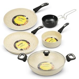 Impex 6 Pcs Nonstick Granite Cookware Set | 3 mm Thickness | Induction Bottom | Frypan, Kadai, Tawa, Tadka and Milk Pan | 1 Year Warranty
