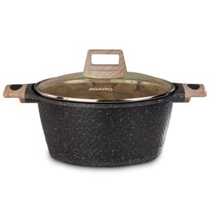 AGARO Imperial Granite Non Stick Casserole with Glass Lid, 4 Litre/24Cm, Cast Aluminium Body, Stew Pot, Biriyani Pot, Rice Pot, Gas & Induction Compatible, Dark Grey