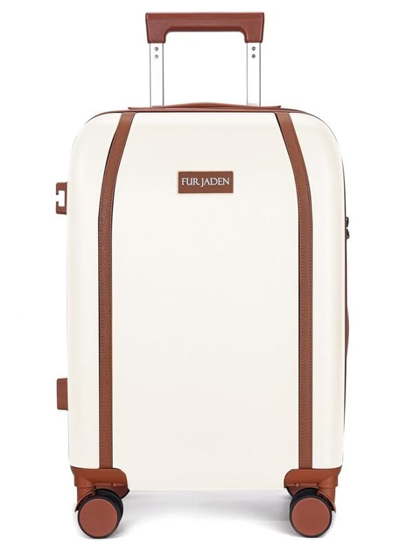 FUR JADEN The Wayfarer Polycarbonate Travel Luggage Suitcase with 8 StealthTech Silent Shock Absorbing Wheels, TSA Lock & Aviation Grade Telescopic Trolley (Oyester White, Check-in 24" (65CM))